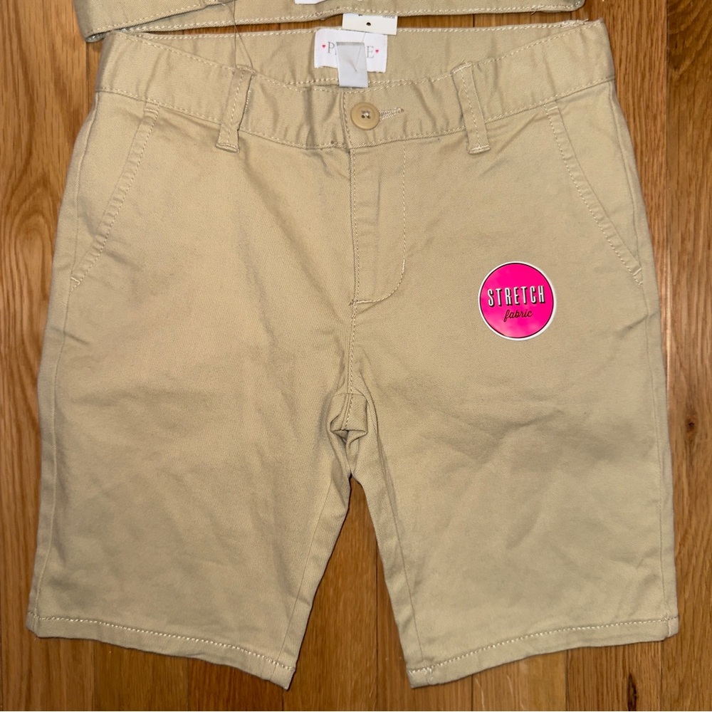 2- Childrens Place Chino Shorts. Size 6X/7. Girls Uniform Khaki Tan. Set of 2.
